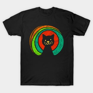 Open Source Cat Face Rainbow Colors On Dark Back T-Shirt